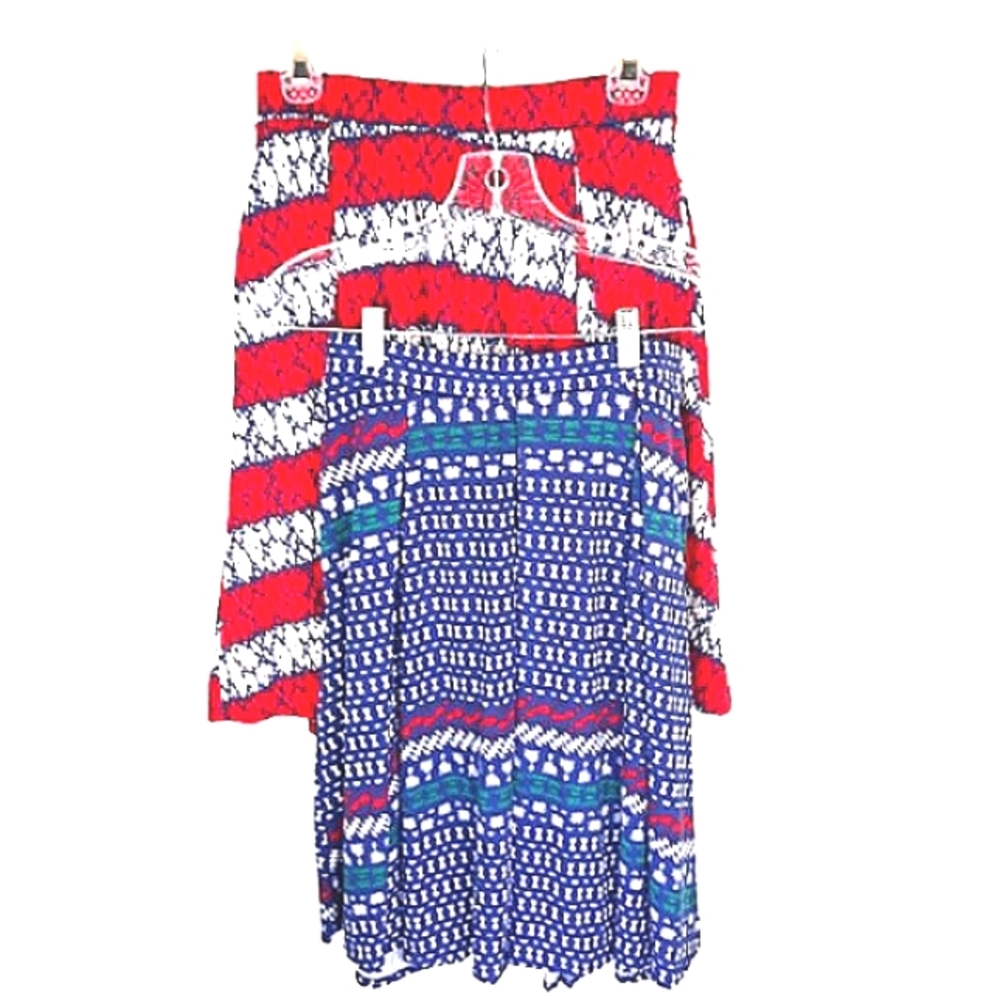 LULAROE Skirt (2) Small Knee Length Pockets "Madison" Red Blue White Circle